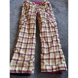 Burton Plaid Cargo Snow Pants in Yellow and Pink